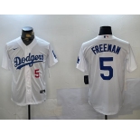 Men's Los Angeles Dodgers #5 Freddie Freeman Number White Cool Base Jersey