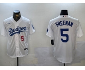 Men's Los Angeles Dodgers #5 Freddie Freeman Number White Cool Base Jersey