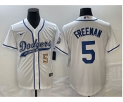Men's Los Angeles Dodgers #5 Freddie Freeman Number White Cool Base Stitched Baseball Jersey
