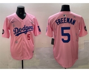 Men's Los Angeles Dodgers #5 Freddie Freeman Pink 2025 Tokyo Series Limited Stitched Baseball Jersey