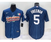 Men's Los Angeles Dodgers #5 Freddie Freeman Rainbow Blue Red Pinstripe Mexico Cool Base Nike Jersey