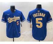 Men's Los Angeles Dodgers #5 Freddie Freeman Royal 2025 Gold Collection Limited Stitched Baseball Jersey