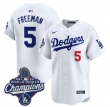 Men's Los Angeles Dodgers #5 Freddie Freeman White 2025 Champions Stitched Baseball Jersey
