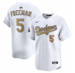 Men's Los Angeles Dodgers #5 Freddie Freeman White 2025 Gold Collection Limited Stitched Baseball Jersey