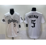 Men's Los Angeles Dodgers #5 Freddie Freeman White 2025 LA Gothic Style With 2024 World Series Champions Patch Vapor Premier Limited Stitched Baseball Jers