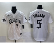 Men's Los Angeles Dodgers #5 Freddie Freeman White 2025 LA Gothic Style With 2024 World Series Champions Patch Vapor Premier Limited Stitched Baseball Jers