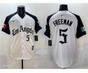 Men's Los Angeles Dodgers #5 Freddie Freeman White Black Mexico 2025 LA Gothic Style With Fernando Patch Vapor Premier Limited Stitched Baseball Jersey