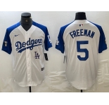 Men's Los Angeles Dodgers #5 Freddie Freeman White Blue Fashion Stitched Cool Base Limited Jersey