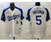 Men's Los Angeles Dodgers #5 Freddie Freeman White Blue Fashion Stitched Cool Base Limited Jersey