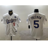 Men's Los Angeles Dodgers #5 Freddie Freeman White Gold 2024 World Series With No. 34 Patch Home Limited Stitched Baseball Jersey