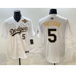 Men's Los Angeles Dodgers #5 Freddie Freeman White Gold 2025 World Series Limited Stitched Baseball Jersey