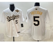 Men's Los Angeles Dodgers #5 Freddie Freeman White Gold 2025 World Series Limited Stitched Baseball Jersey