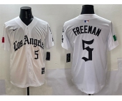 Men's Los Angeles Dodgers #5 Freddie Freeman White Mexico 2025 LA Gothic Style With Fernando Patch Vapor Premier Limited Stitched Baseball Jersey