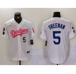 Men's Los Angeles Dodgers #5 Freddie Freeman White Pink Vin & Kobe Patch Stitched Baseball Jersey1