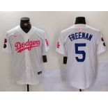 Men's Los Angeles Dodgers #5 Freddie Freeman White Pink Vin & Kobe Patch Stitched Baseball Jersey