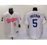 Men's Los Angeles Dodgers #5 Freddie Freeman White Pink Vin & Kobe Patch Stitched Baseball Jerseys