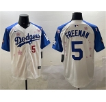 Men's Los Angeles Dodgers #5 Freddie Freeman White Royal 2025 Tokyo Series Limited Stitched Baseball Jersey