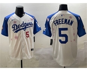 Men's Los Angeles Dodgers #5 Freddie Freeman White Royal 2025 Tokyo Series Limited Stitched Baseball Jersey