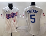 Men's Los Angeles Dodgers #5 Freddie Freeman White With American Flag Patch Limited Stitched Baseball Jersey
