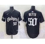 Men's Los Angeles Dodgers #50 Mookie Betts Black 2025 LA Gothic Style With 2024 World Series Champions Patch Vapor Premier Limited Stitched Baseball Jersey