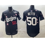 Men's Los Angeles Dodgers #50 Mookie Betts Black 2025 World Series Patch Tokyo Series Limited Stitched Baseball Jersey