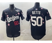 Men's Los Angeles Dodgers #50 Mookie Betts Black 2025 World Series Patch Tokyo Series Limited Stitched Baseball Jersey