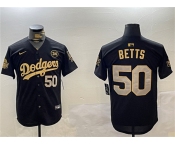 Men's Los Angeles Dodgers #50 Mookie Betts Black Gold 2024 World Series With No. 34 Patch Limited Stitched Baseball Jersey