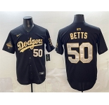 Men's Los Angeles Dodgers #50 Mookie Betts Black Gold 2025 World Series Champions Patch Limited Stitched Baseball Jersey