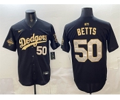 Men's Los Angeles Dodgers #50 Mookie Betts Black Gold 2025 World Series Champions Patch Limited Stitched Baseball Jersey
