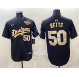 Men's Los Angeles Dodgers #50 Mookie Betts Black Gold 2025 World Series Patch Limited Stitched Baseball Jersey
