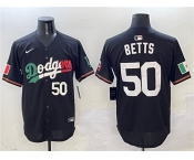 Men's Los Angeles Dodgers #50 Mookie Betts Black Mexico Flag Limited Stitched Baseball Jersey
