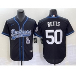 Men's Los Angeles Dodgers #50 Mookie Betts Black With Patch Cool Base Stitched Baseball Jersey1