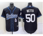 Men's Los Angeles Dodgers #50 Mookie Betts Black With Patch Cool Base Stitched Baseball Jersey1