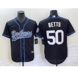 Men's Los Angeles Dodgers #50 Mookie Betts Black With Patch Cool Base Stitched Baseball Jersey