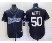 Men's Los Angeles Dodgers #50 Mookie Betts Black With Patch Cool Base Stitched Baseball Jersey