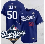 Men's Los Angeles Dodgers #50 Mookie Betts Blue 2025 World Series Vapor Limited Stitched Jersey