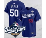Men's Los Angeles Dodgers #50 Mookie Betts Blue 2025 World Series Vapor Limited Stitched Jersey