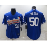 Men's Los Angeles Dodgers #50 Mookie Betts Blue Mexico Cool Base Nike Jersey