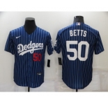 Men's Los Angeles Dodgers #50 Mookie Betts Blue Pinstripe Stitched MLB Cool Base Nike Jersey