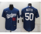 Men's Los Angeles Dodgers #50 Mookie Betts Blue Pinstripe Stitched MLB Cool Base Nike Jersey