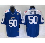 Men's Los Angeles Dodgers #50 Mookie Betts Blue Vin Scully Patch Stitched Jersey