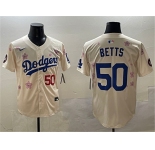 Men's Los Angeles Dodgers #50 Mookie Betts Cream 2025 Tokyo Series Limited Stitched Baseball Jersey