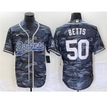 Men's Los Angeles Dodgers #50 Mookie Betts Gray Camo Cool Base With Patch Stitched Baseball Jersey
