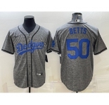 Men's Los Angeles Dodgers #50 Mookie Betts Grey Gridiron Cool Base Stitched Baseball Jersey
