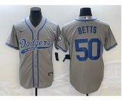 Men's Los Angeles Dodgers #50 Mookie Betts Grey With Patch Cool Base Stitched Baseball Jersey1