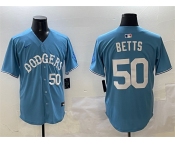 Men's Los Angeles Dodgers #50 Mookie Betts Light Blue Limited Stitched Baseball Jersey