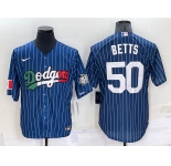 Men's Los Angeles Dodgers #50 Mookie Betts Navy Blue Pinstripe 2020 World Series Cool Base Nike Jersey