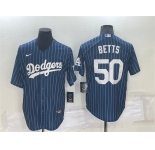Men's Los Angeles Dodgers #50 Mookie Betts Navy Blue Pinstripe Stitched MLB Cool Base Nike Jersey