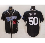 Men's Los Angeles Dodgers #50 Mookie Betts Number Black White Cool Base Stitched Jersey