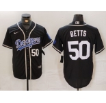 Men's Los Angeles Dodgers #50 Mookie Betts Number Black White Cool Base Stitched Jerseys